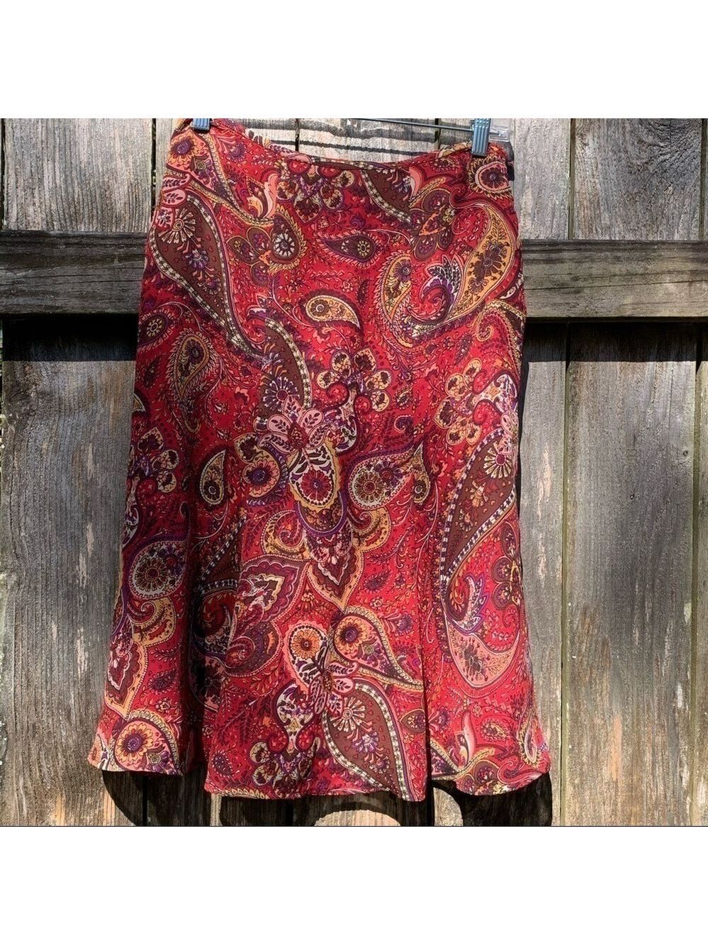 Paisley Print Midi Skirt Autumn Colors Dressy Casual Bohemian